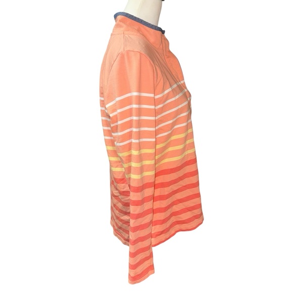 L.L. Bean Women's Soft Cotton Rugby Henley Collar Long Sleeve Orange White Sz M - Picture 7 of 11
